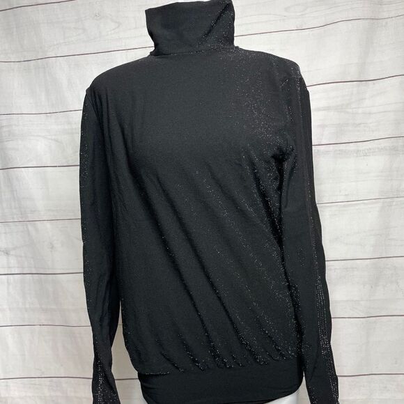 Wolford black silver metallic mock turtleneck bodysuit long sleeve large - Picture 1 of 11